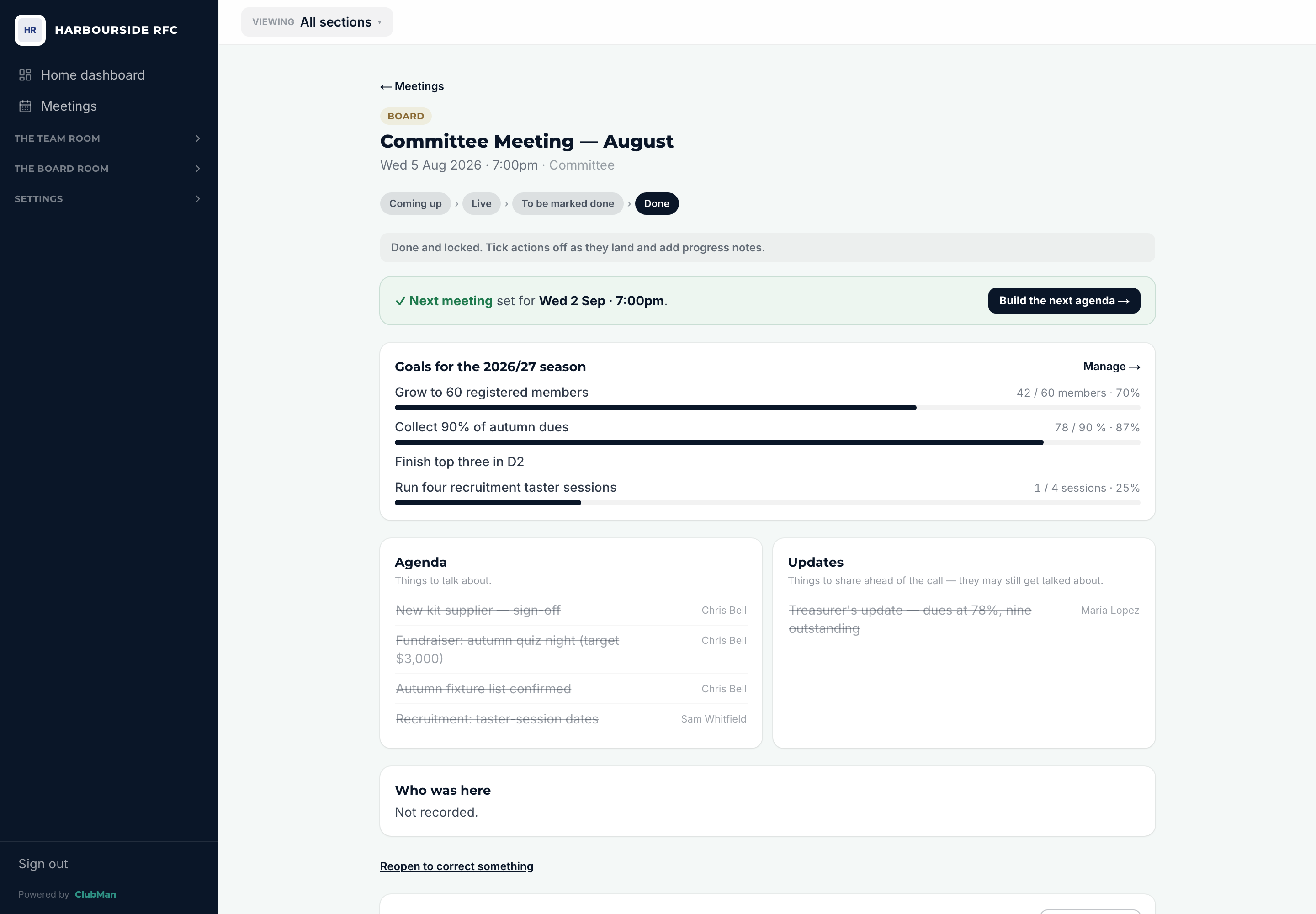 Run the board meeting live, while the minutes and actions write themselves as you talk.